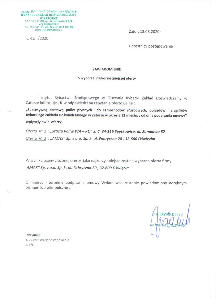 Najkorzystniejsza oferta na dostawę paliw płynnych